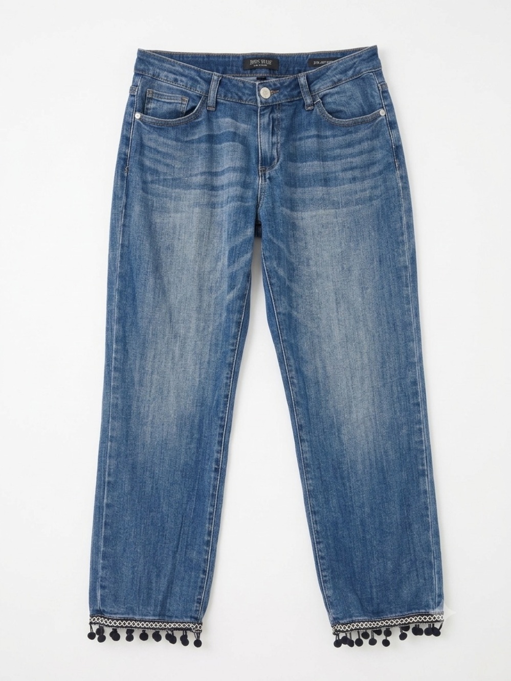 Judy Blue Pom Pom Hem Straight Leg Womens Jeans 7/28 Medium Wash JB8459